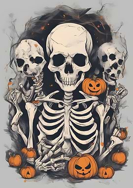 Skeleton with Pumpkins