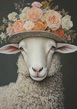 Sheep with Floral Hat