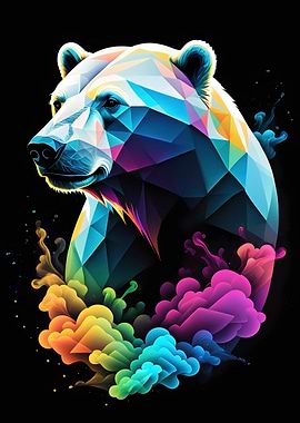 Geometric Polar Bear with Colorful Smoke