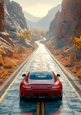 Red Sports Car on Mountain Road