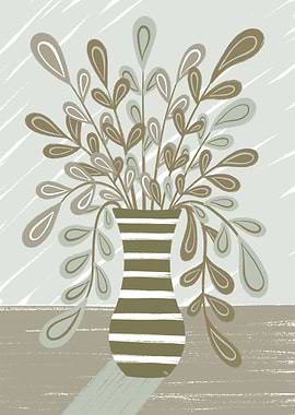 Striped Vase with Leafy plants