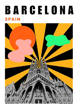 Barcelona Mid Century Modern Collage TravelPoster