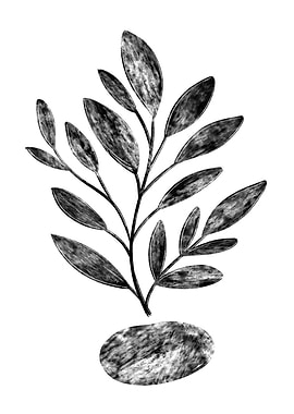 Black and White Batik Plant Illustration