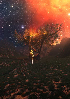 Lone Figure Under Starry Sky