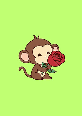 Cute Monkey with Rose