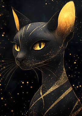 Golden Sphynx Cat Starry Night