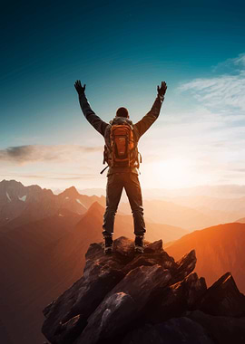 Hiker on Mountain Peak
