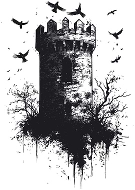 Gothic Tower with Crows