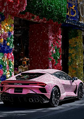 Pink Lamborghini in Floral Decor