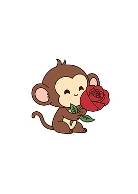 Cute Monkey with Rose