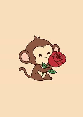 Cute Monkey with Rose