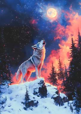White Wolf Howling at the Moon