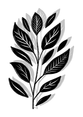Nordic Black and White Leaf Branch