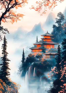 Japanese Temple in Mountains
