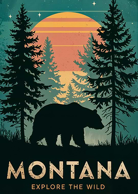 Montana Bear Sunset Poster