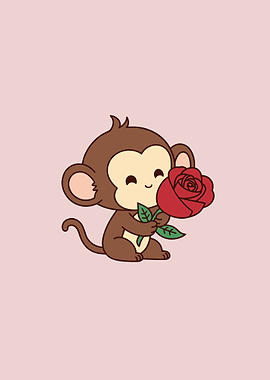 Cute Monkey with Rose