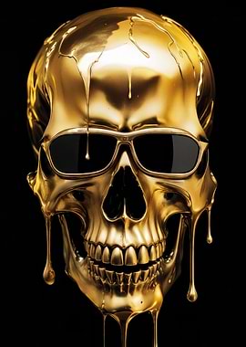 Golden Skull with Sunglasses