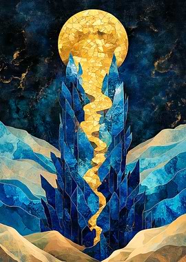 Golden Path to the Moon Desert Aura Art