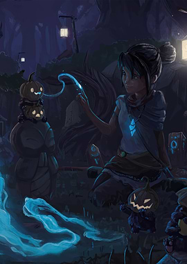 Girl with Pumpkin Creatures