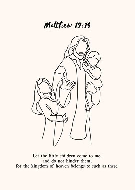 Jesus with Children Line Art
