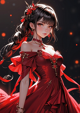 Anime Girl in Red Dress