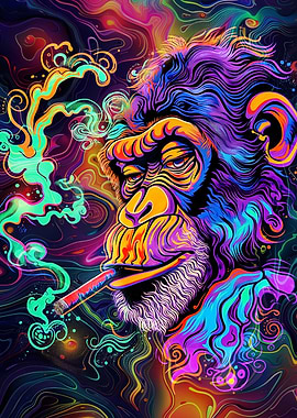 Psychedelic Monkey Smoking Blunt