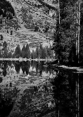 Black and White Mountain Lake Reflection