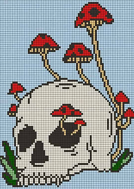 Skull and Mushrooms Pixel Art