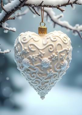 White Heart Christmas Ornament