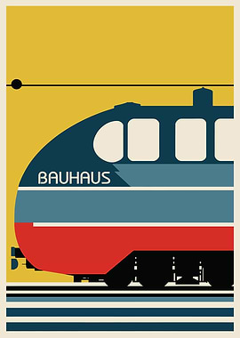 Mid Century Train Poster Bauhaus Print