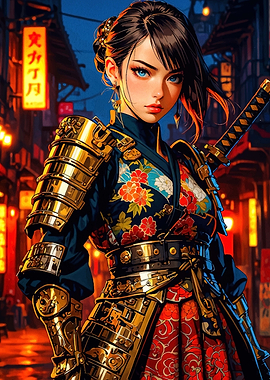 Samurai Woman in City
