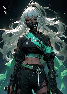 Anime Girl with Green and Black Outfit