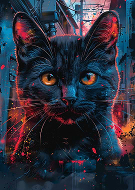 Black Cat in Urban Setting