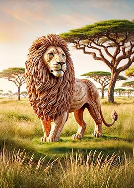 Wooden Lion Sculpture