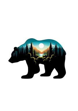 Bear Silhouette with Forest