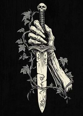 Gothic Skeleton Hand Holding Dagger