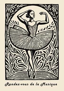 Ballet Dancer in Floral Frame