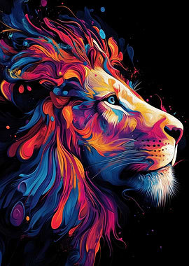 Colorful Lion Portrait