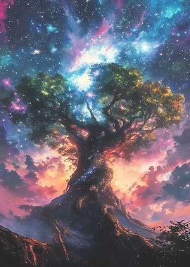 Cosmic Glowing Ethereal Misty Earth Tree