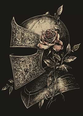 Medievalcore Knight's Helmet with Rose