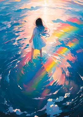 Anime Girl in Rainbow Water
