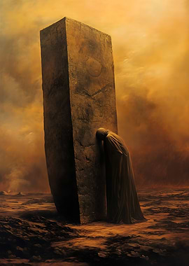 Solitary Figure by Monolith