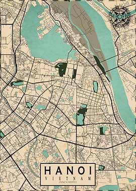 Hanoi City Map Vietnam Vintage