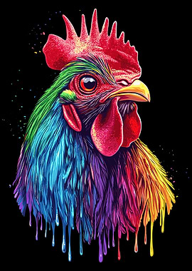 Pop Art Rainbow Rhode Island Red Rooster