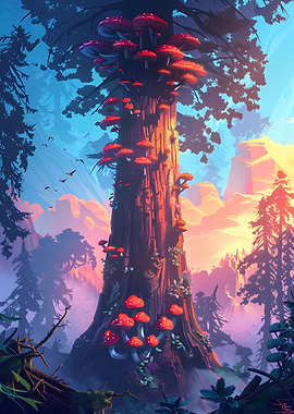 Giant Tree with Mushrooms