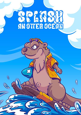 Otter Surfing - splash an otter ocean