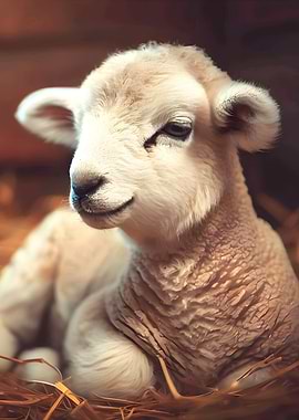 Cute Lamb in Hay