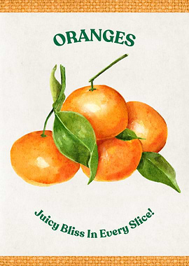 Watercolor Oranges Vintage Poster