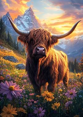 Highland Cow Sunset
