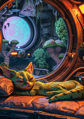 Alien Cat in Spaceship